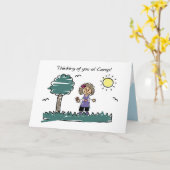 ガールスティックフィギュア考えサマーキャンプ カード (黄色い花)