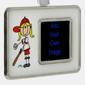 ガールスティックフィギュア野球アットこうもり枠オーナメント シルバープレートフレームオーナメント (右)
