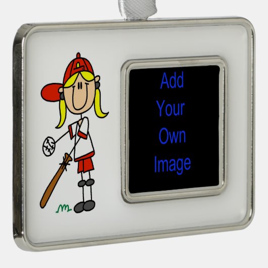 ガールスティックフィギュア野球アットこうもり枠オーナメント シルバープレートフレームオーナメント (右)