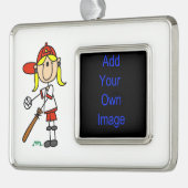 ガールスティックフィギュア野球アットこうもり枠オーナメント シルバープレートフレームオーナメント (左)