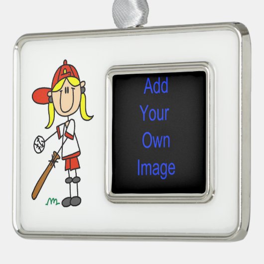 ガールスティックフィギュア野球アットこうもり枠オーナメント シルバープレートフレームオーナメント (左)