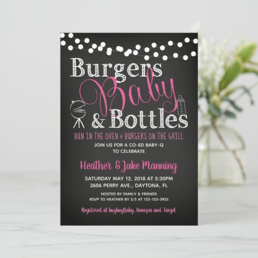 ガールストライプシャルボードBBQベビーシャワー 招待状 (スタンド正面)