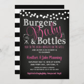 ガールストライプシャルボードBBQベビーシャワー 招待状 (正面/裏面)