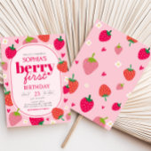 ガールストロベリーベリーファースト誕生日パーティー 招待状