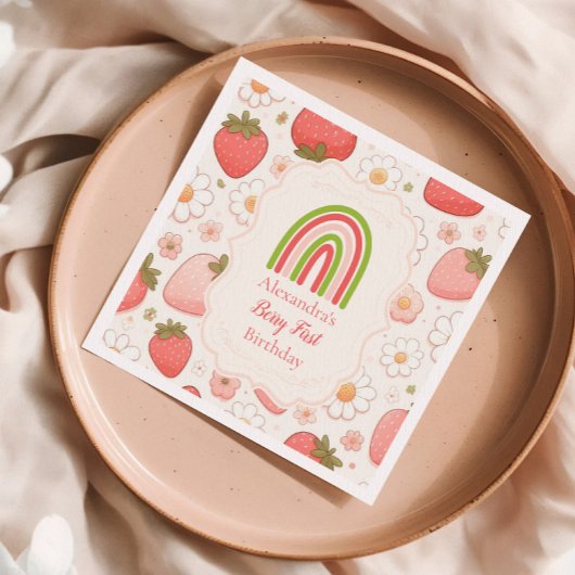 ガールストロベリーベリー最初の誕生日パーティー スタンダードカクテルナプキン