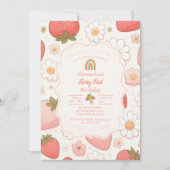 ガールストロベリーベリー最初の誕生日パーティー 招待状 (正面)