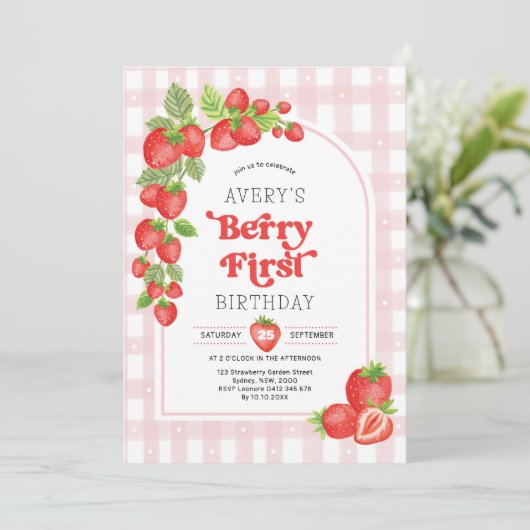 ガールストロベリーベリー最初の誕生日パーティー 招待状 (スタンド正面)