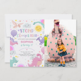 ガールストンプチョンプ&ロア恐竜の誕生日写真 招待状