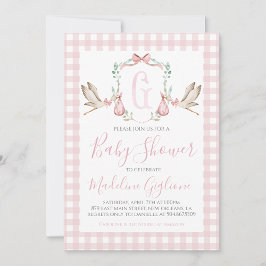 ガールストーク赤ちゃんシャワージンガ名門私立校風のムピンク 招待状