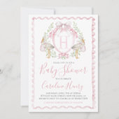 ガールストーク赤ちゃんシャワージンガ名門私立校風のムピンク 招待状 (正面)