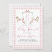 ガールストーク赤ちゃんシャワージンガ名門私立校風のムピンク 招待状 (正面)