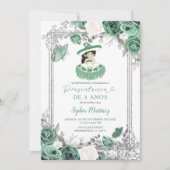 ガールスペインのセージグリーンシルバープレゼンティション3アノス 招待状 (正面)