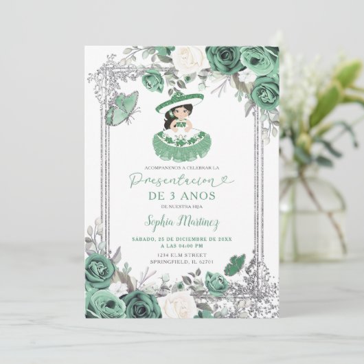 ガールスペインのセージグリーンシルバープレゼンティション3アノス 招待状 (スタンド正面)