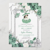 ガールスペインのセージグリーンシルバープレゼンティション3アノス 招待状 (正面/裏面)