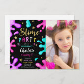ガールスライムパーティー誕生日写真 招待状 (正面/裏面)