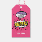ガールスーパーヒーローありがとうラベル，スーパーヒーローメッセージカード ギフトタグ (正面)