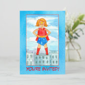 ガールスーパーヒーローバースデーパーティーの招待 招待状 (スタンド正面)