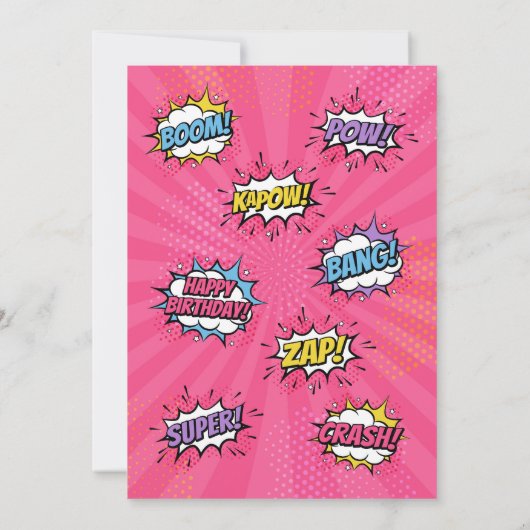 ガールスーパーヒーロー漫画誕生日招待状 招待状 (裏面)