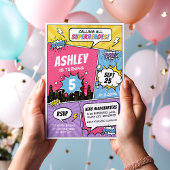 ガールスーパーヒーロー漫画誕生日招待状 招待状