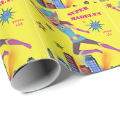 ガールスーパーヒーロー💥誕生日写真カラフル ラッピングペーパー (ロールコーナー)