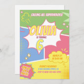 ガールスーパーヒーロー誕生日招待状パステルピンク 招待状 (正面/裏面)