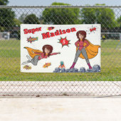 ガールスーパーヒーロー飛んでいる💥誕生日写真 横断幕 (インサイチュ)