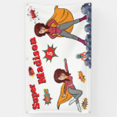 ガールスーパーヒーロー飛んでいる💥誕生日写真 横断幕 (縦)