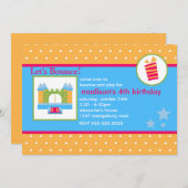 ガールズおもしろいバウンスハウス誕生パーティー 招待状 (正面/裏面)