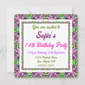 ガールズはっきりした秋グリーン秋ピンク誕生日 招待状 (正面)