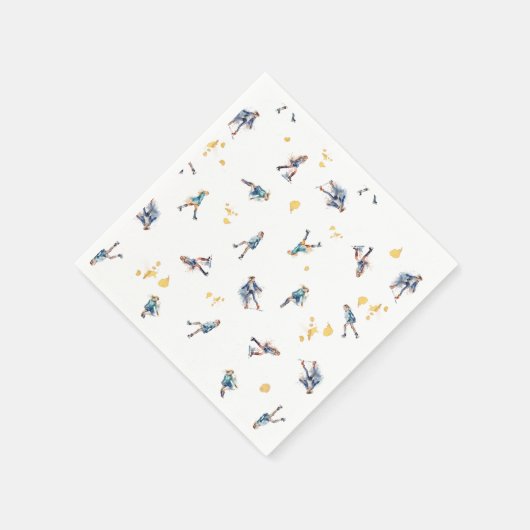 ガールズアイススケートで滑るホッケーブルー金ゴールド誕生日パーティー スタンダードカクテルナプキン (角)