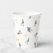 ガールズアイススケートで滑るホッケーブルー金ゴールド誕生日パーティー 紙コップ (裏面)