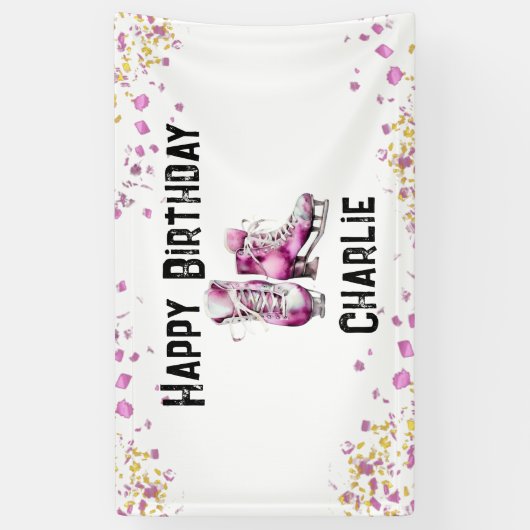 ガールズアイススケートで滑る誕生日パーティー 横断幕 (縦)