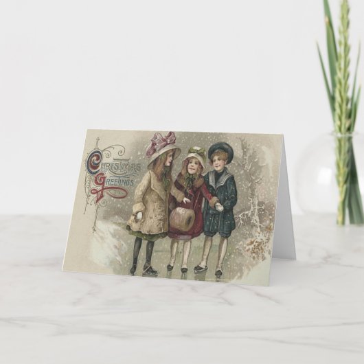 ガールズアイススケートで滑る雪凍ってい池 シーズンカード (正面)