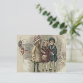 ガールズアイススケートで滑る雪凍ってい池 ポストカード (スタンド正面)