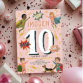 ガールズアクショモダンンスーパーヒーロー子供の誕生日 招待状