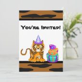 ガールズアニマルプリントタイガー誕生日招待状 招待状 (スタンド正面)