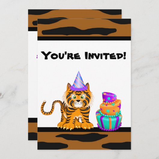 ガールズアニマルプリントタイガー誕生日招待状 招待状 (正面/裏面)
