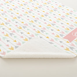 ガールズアローブランケット | ピンク、金ゴールド、ミント、グレー シェルパブランケット