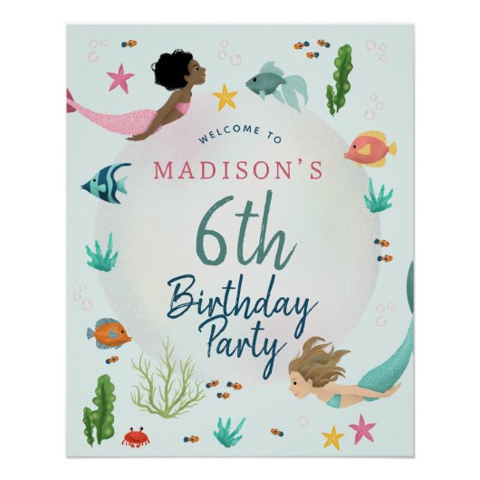 ガールズアンダーザシーマーメイド誕生日ウェルカムサイン ポスター (正面)