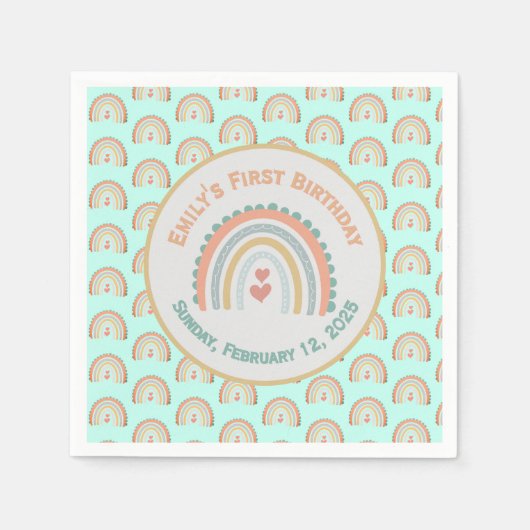 ガールズアンドスウィートエレガントレインボーミントグリーン スタンダードカクテルナプキン (正面)