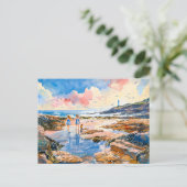 ガールズアンドドッグバイライトハウスショアの水色絵を描 シーズンポストカード (スタンド正面)