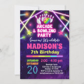 ガールズアーケードとボーリングパーティー誕生日 招待状 (正面)
