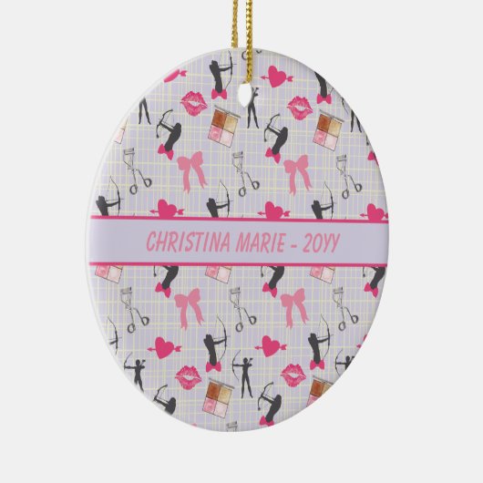 ガールズアーチェリーガーリー-ハートとメイクアップ セラミックオーナメント (右)