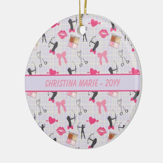 ガールズアーチェリーガーリー-ハートとメイクアップ セラミックオーナメント (左)