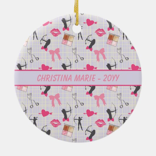 ガールズアーチェリーガーリー-ハートとメイクアップ セラミックオーナメント (裏面)