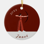 ガールズアーチェリーテーマ弓矢の射手名日付 セラミックオーナメント (正面)