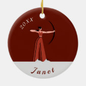 ガールズアーチェリーテーマ弓矢の射手名日付 セラミックオーナメント (裏面)