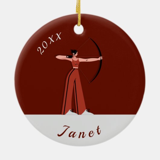 ガールズアーチェリーテーマ弓矢の射手名日付 セラミックオーナメント (裏面)