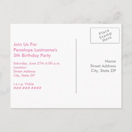 ガールズアート絵画パーティー誕生日はがき招待状 インビテーションポストカード (裏面)