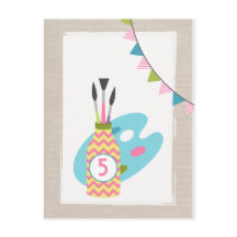 ガールズアート絵画パーティー誕生日はがき招待状